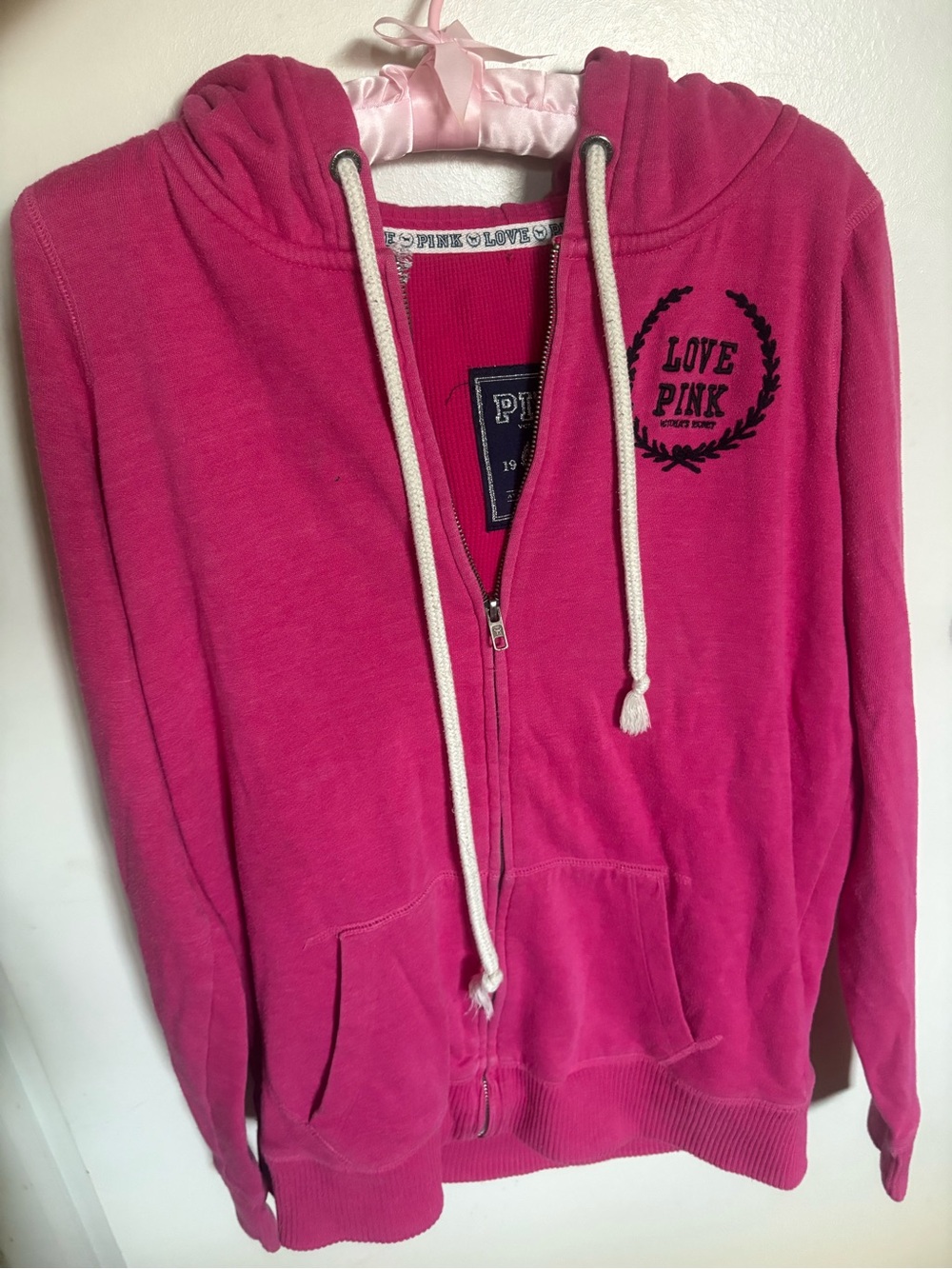 Y2K Victoria's Secret PINK' Hot Pink Zip-Up Hoodie
